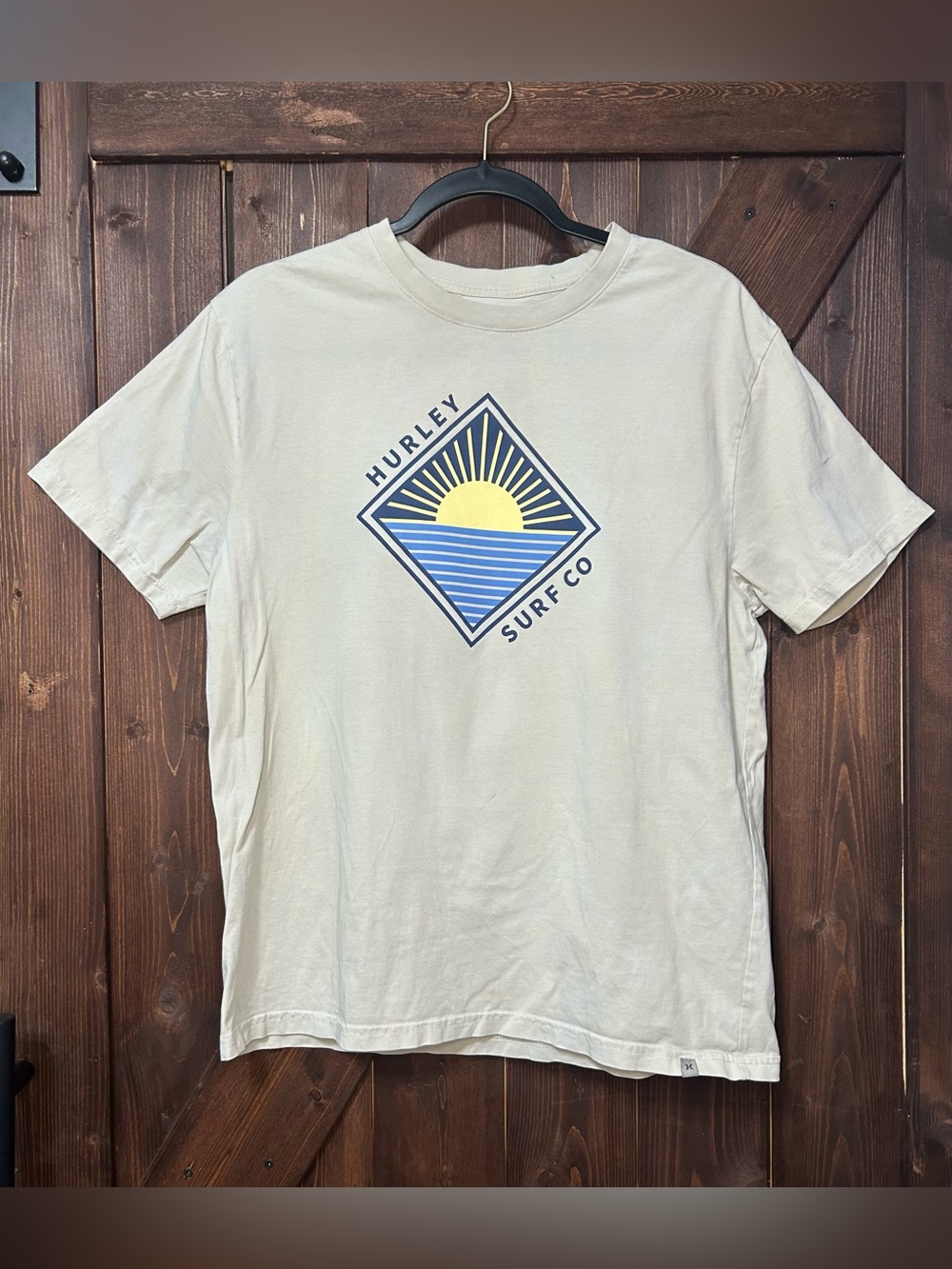Hurley Beige Short Sleeve Tee with Blue and Yellow Surf Logo